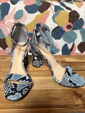 Gianni Bini Snake-Print Ankle Strap Block Heels - Blue and Black